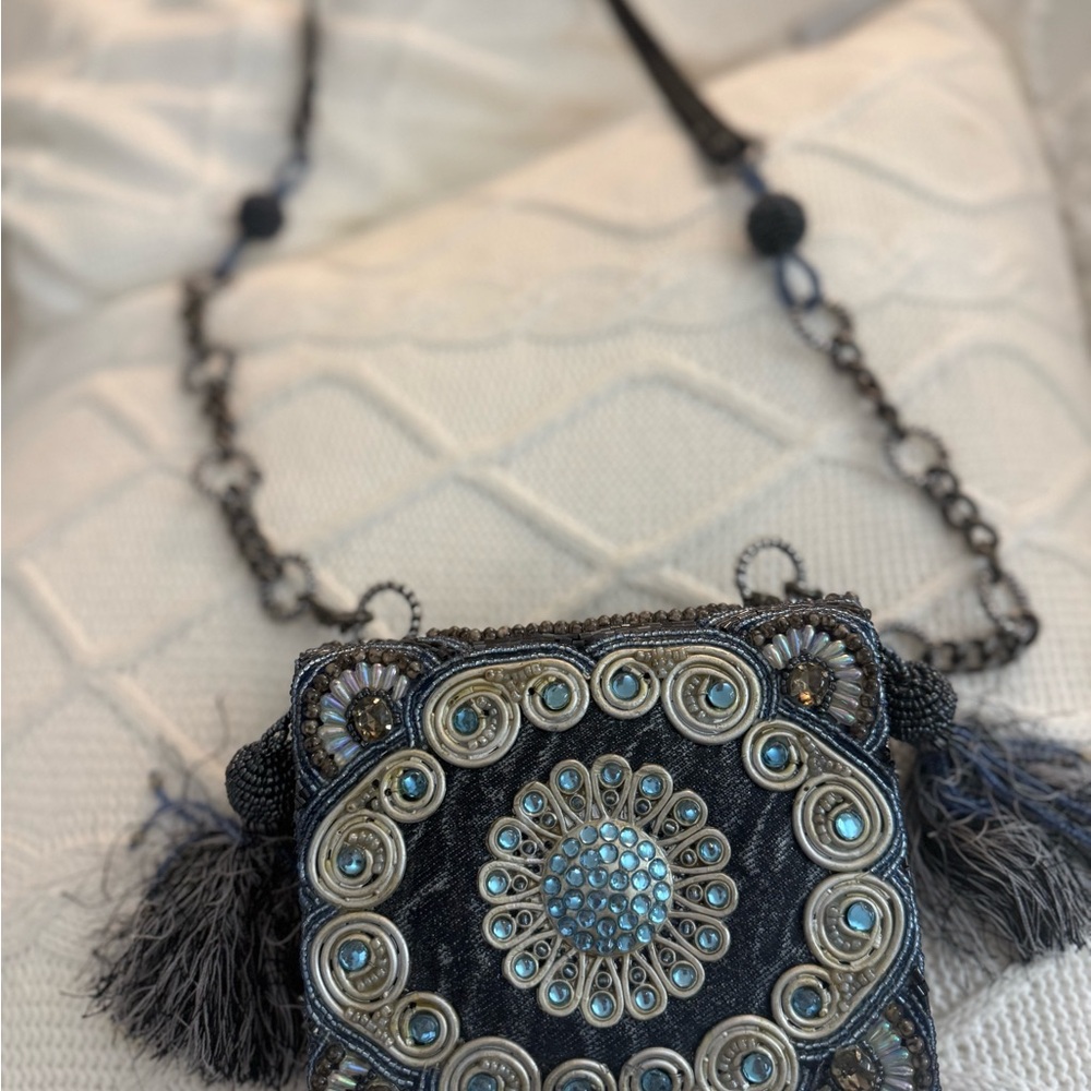 Mary Frances Blue and Silver Embellished Crossbody Bag